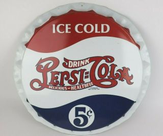Vintage 1950s Pepsi Cola Bottle Cap Tin Sign 18.  5 "