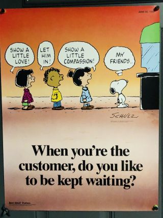 Peanuts Snoopy Rare Poster When You’re A Customer 17x22 1993