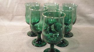 Rare Set Of 6 Vintage Libbey Green Glass Irish Wine Goblet W/ Gold Rim