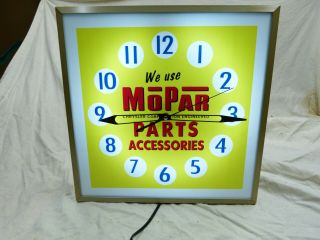 Mopar Parts & Accessories Lighted Dealership Advertising Clock Sign Pam Clock