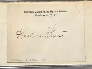 US Chief Justice Harlan F.  Stone Signed Supreme Court Chamber Card PSA/DNA AUTO 2