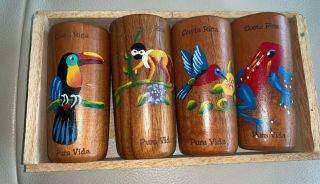 Costa Rican Bar Double Shot Glasses (wooden Set Of X4) (authen.  From Costa Rica)