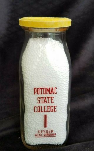 Old Advertising Milk Bottle & Cap Potomac State College Dairy Keyser Wv
