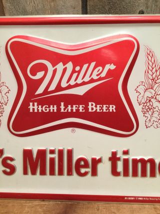 Vintage Miller High Life It ' s Miller Time Embossed Sign Beer Advertising Bar 4