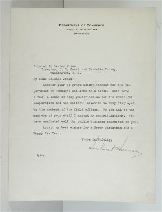 1927 President Herbert Hoover Typed Letter Signed Tls Herbert Hoover Autograph