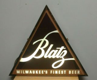 Vtg Double Sided Blatz Milwaukee’s Finest Beer Lighted Bar Sign Triangle