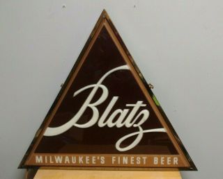 vtg Double sided Blatz Milwaukee’s Finest Beer Lighted Bar Sign Triangle 3