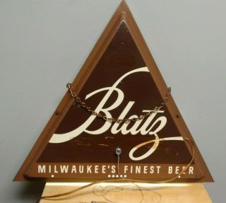 vtg Double sided Blatz Milwaukee’s Finest Beer Lighted Bar Sign Triangle 4