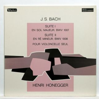 Henri Honegger - Js Bach Suites For Cello Solo Nos.  1 & 2 Valois Lp Ex,