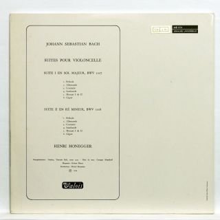HENRI HONEGGER - JS BACH suites for cello solo nos.  1 & 2 VALOIS LP EX, 2
