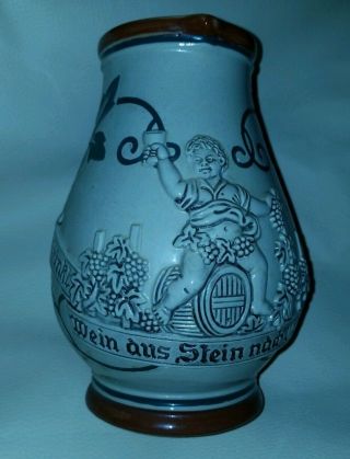 Rare Antique Ceramic German Beer Stein Pitcher Gerzit Germany Cherub On Barrel