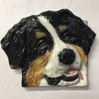 Bernese Mountain Dog Ceramic Portrait 3d Tile Handmade Alexander Art
