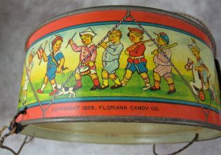 1926 Tin Litho Drum Candy Container Advertising Floriana Yankee Doodle Dandy