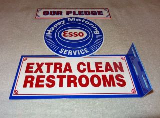 Vintage " Esso " Our Pledge Restrooms 11 3/4 " Metal Gasoline Oil Flange Sign