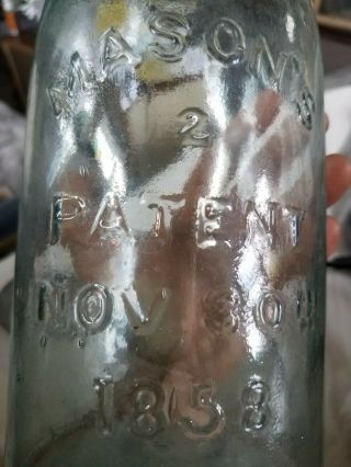 Rare No 2 Masons Patent 1858 1/2 Gallon Canning Fruit Jar 7