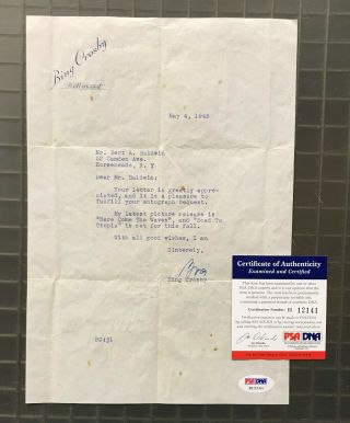 Bing Crosby Signed 1945 Typed Letter Autographed Auto Psa/dna