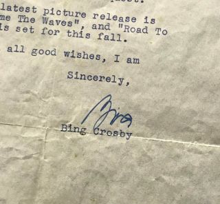 Bing Crosby Signed 1945 Typed Letter Autographed AUTO PSA/DNA 2