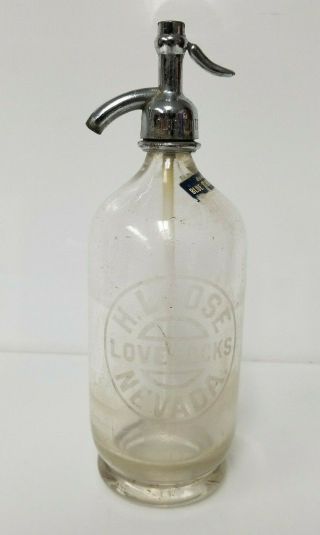Vintage Seltzer Bottle H.  Loose Lovelocks Nevada Footed Bottom