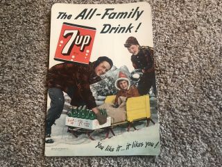 1940’s 7up Cardboard Advertising Sign Counter Display Winter Christmas Rare