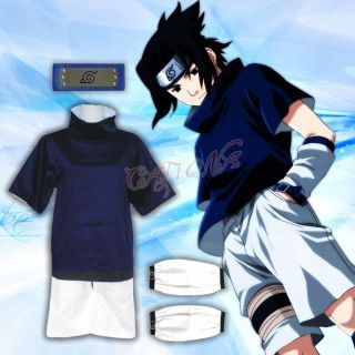 Cafiona Naruto Uchiha Sasuke Cosplay Costume Loose Blue Outfits And Headband
