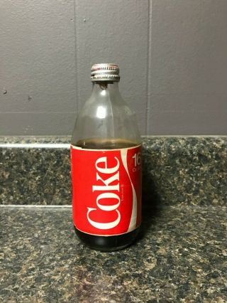 Never Opened Coke Coca - Cola 16 Oz Glass Bottle Styrofoam Label Aluminum Cap