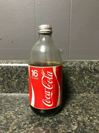 Never Opened Coke Coca - Cola 16 oz Glass Bottle Styrofoam Label Aluminum Cap 2