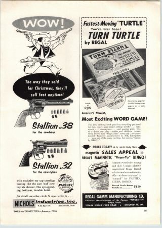 1956 Paper Ad Nichols Toy Cowboy Gun Pistol Stallion.  38.  32 Cap Guns