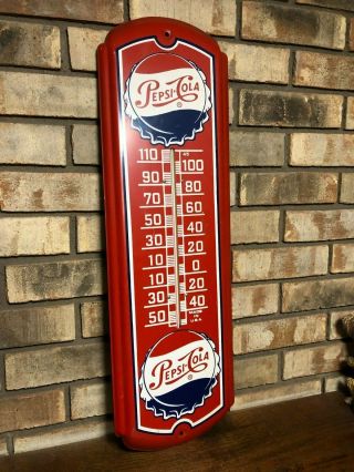 Old Vintage C.  1950s Pepsi Cola Soda Advertising Trade Sign Thermometer Retro Usa