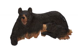 Black Bear With A Cub Wall Art Hand Wood Carving Cabin Rustic Decor