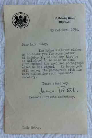 Winston Churchill Sends A Signed Photo To Sir George Robey,  1954 Typed Letter