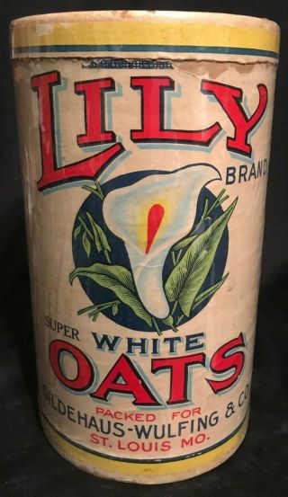 Vintage 1900s Lilly Brand Rolled Oats Container 3lb Box Lilly On Box