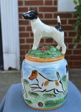 Smooth Fox Terrier.  Handsculpted Ceramic Cookie Jar.  Ooak.  Look