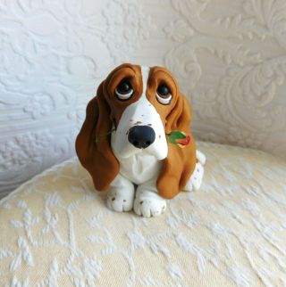 Basset Hound With Rose Sculpture Dog Lover Gift Clay Mini By Raquel At Thewrc