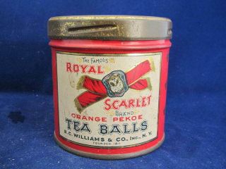 Antique Vintage Royal Scarlet Orange Pekoe Tea Balls Advertising Tin