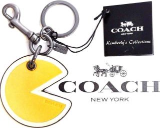 Coach Pacman Keychain Yellow Leather Handbag Or Backpack Charm Nwt