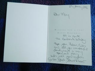 Prime Minister Gordon Brown Rare 100th Birthday Card To Lady Mary Wilson