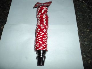 Budweiser Casino Poker Chip Red Beer Tap Handle 49 Chips And 9 1/2 Inches Long