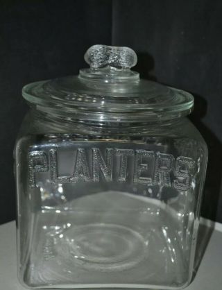 Vintage Planters Nuts Glass Advertising Counter Jar & Lid W/peanut On Top
