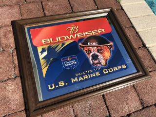 Budweiser Salutes The Us Marine Corps Bar Mirror Rare Vintage 24 " X 20 "