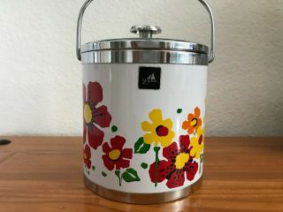 VINTAGE FLORAL TIN ICE BUCKET WITH LID 2