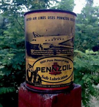 Vintage Pennzoil Oil Can Handy Household Owl Airplane Rare 1 Quart Can