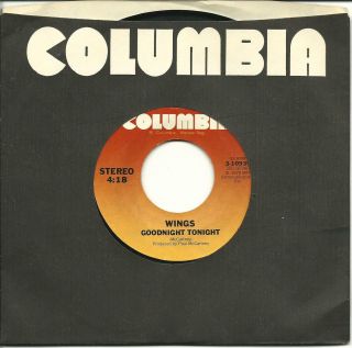 Vintage 1979 Paul Mc Cartney,  Wings Columbia 45 Rpm Record Goodnight Tonight
