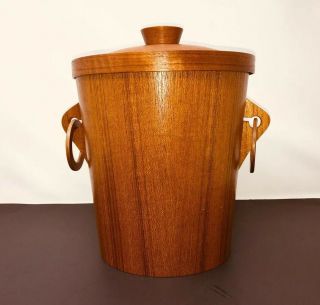 Vintage Mid Century Modern Teak Wood Ice Bucket Barware Maisen