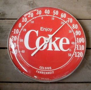 Vtg 1984 Round Coca Cola Indoor Outdoor Thermometer Coke Red And White