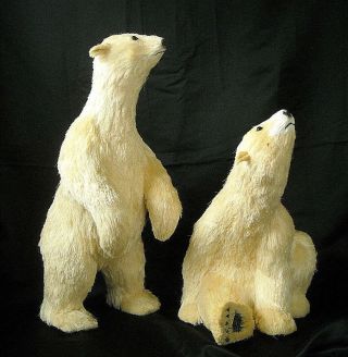 Two (2) Realistic,  Sissal/straw,  (coca Cola??) Polar Bears Figures
