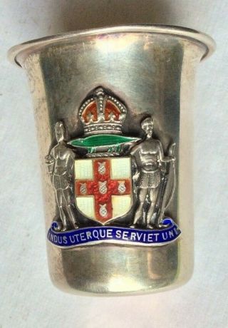 Antique 1904 Birmingham England Guilloche Sterling Jamaican Heraldic Shot Cup