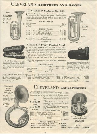 Vtg 1934 Single Page Cleveland Baritones & Basses Ad Pictures & Prices Specs