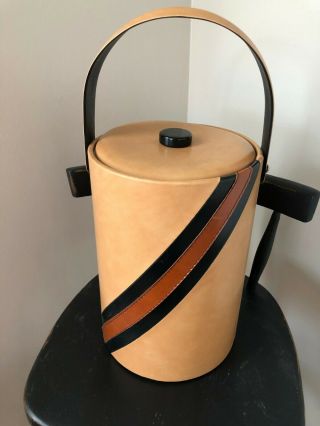 Georges Briard Vintage Ice Bucket Wood Grain Vinyl Faux Leather