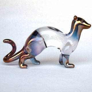 Ferret Figurine Of Hand Blown Glass With 24k Gold