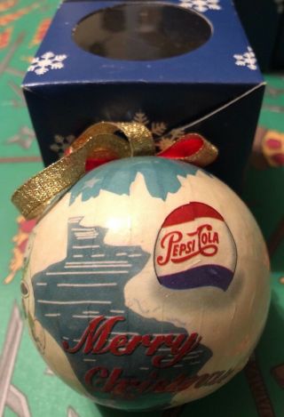 Vintage Pepsi Cola Polar Bear W/ Pepsi " Merry Christmas " Ball Ornament